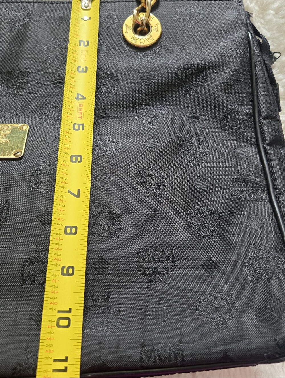 MCM Black Logo-Print Shoulder Bag with Gold Hardware - Picture 12 of 16